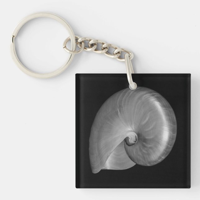 Black and White Nautilus Shell Key Ring (Front)