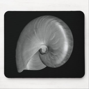 Black and White Nautilus Shell Mouse Pad