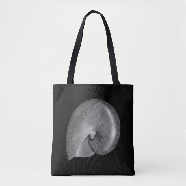 Black and White Nautilus Shell Tote Bag (Front)