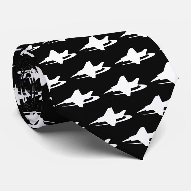 Black and white neck tie with jet fighter aircraft (Rolled)