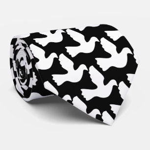 Black and white neck tie with white peace doves