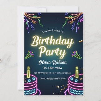 Black and White Neon Birthday Party Poster Invitation
