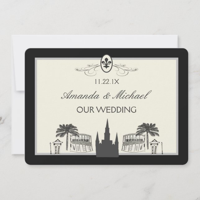 Black and White New Orleans Scenes Save the Date (Front)