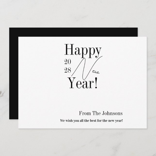 Black and White New Year's Eve Holiday Card (Front/Back)