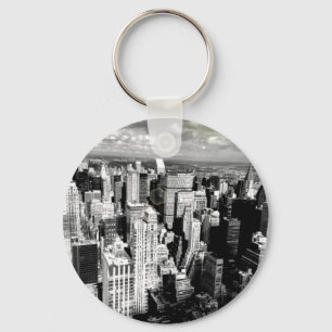 Black and White New York City Skyline Key Ring