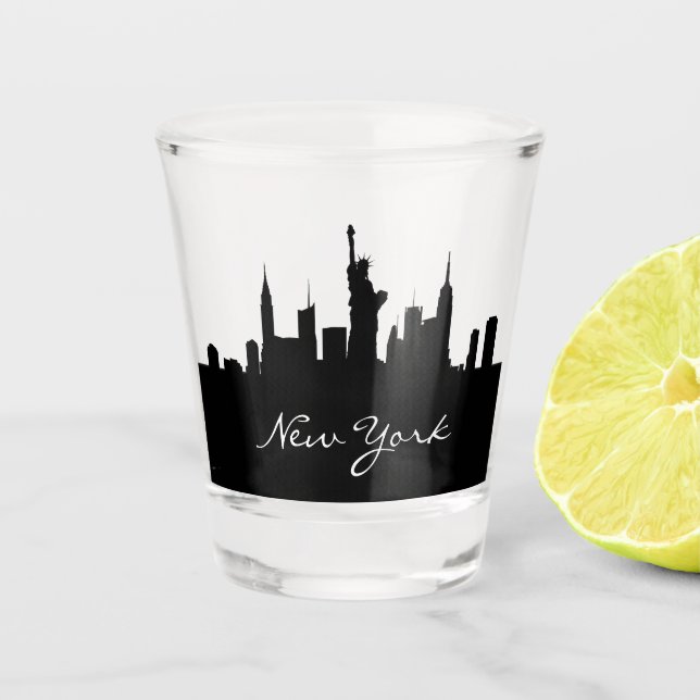 Black and White New York Skyline  Shot Glass (Front)