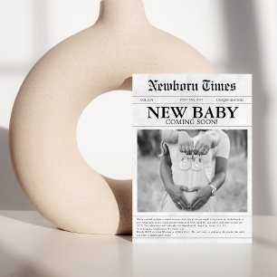 Black and white newspaper baby shower invitation