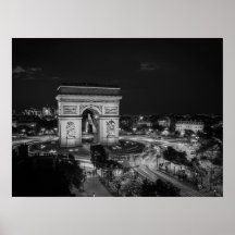 Black and White Night Photo Arc de Triomphe Paris