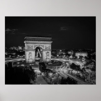 Black and White Night Photo Arc de Triomphe Paris Poster