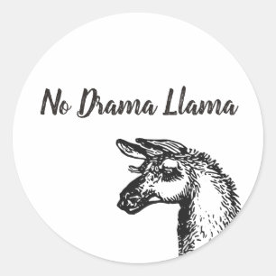 Black and White No Drama Llama Line Art Drawing Classic Round Sticker