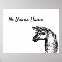 Black and White No Drama Llama Line Art Drawing