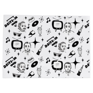Black and White Nostalgic Retro 1950's Style   Large Gift Bag