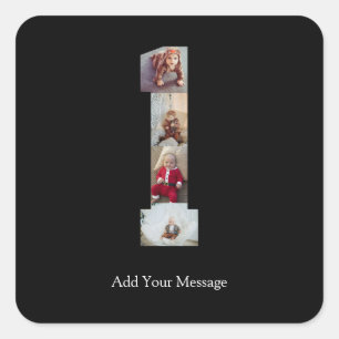 Black and White Number 1 Photo Collage Square Sticker