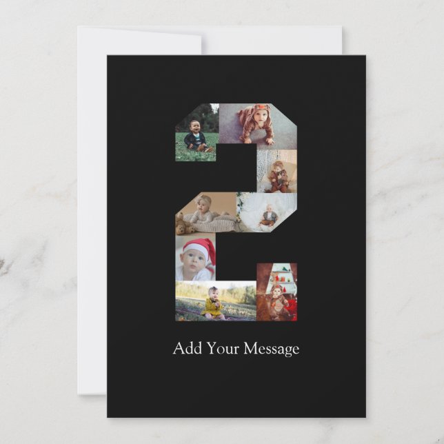 Black and White Number 2 Photo Collage Announcement (Front)