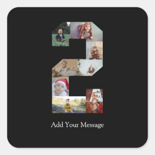 Black and White Number 2 Photo Collage Square Sticker