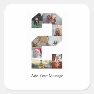 Black and White Number 2 Photo Collage Square Sticker