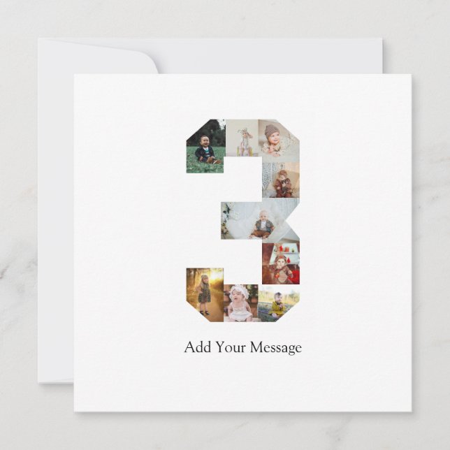 Black and White Number 3 Photo Collage Announcement (Front)