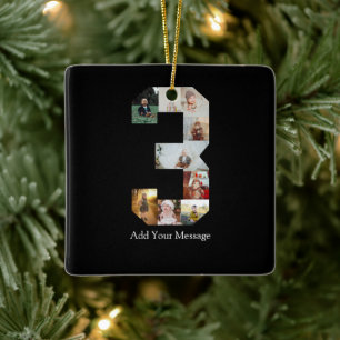 Black and White Number 3 Photo Collage Ceramic Ornament
