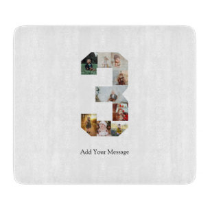 Black and White Number 3 Photo Collage Cutting Board