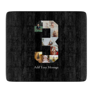 Black and White Number 3 Photo Collage Cutting Board
