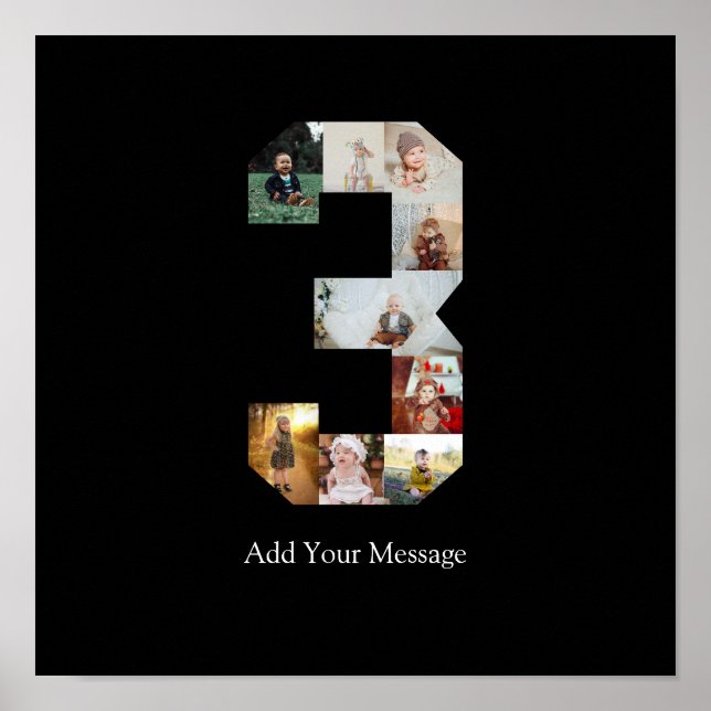 Black and White Number 3 Photo Collage Poster (Front)