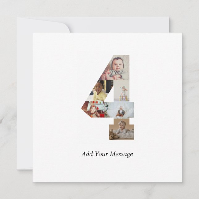 Black and White Number 4 Photo Collage Announcement (Front)