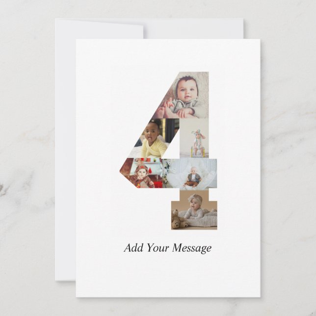 Black and White Number 4 Photo Collage Announcement (Front)