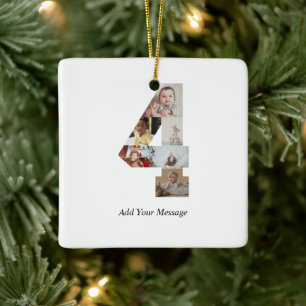 Black and White Number 4 Photo Collage Ceramic Ornament