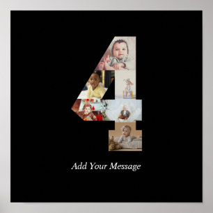 Black and White Number 4 Photo Collage Poster