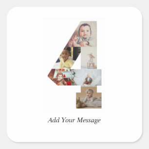 Black and White Number 4 Photo Collage Square Sticker