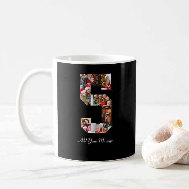 Black and White Number 5 Photo Collage Coffee Mug (With Donut)