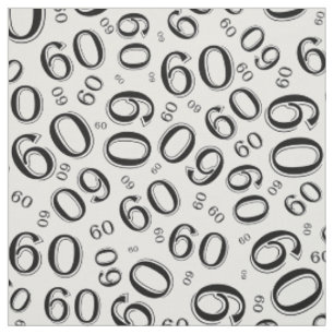 Black and White Number 60 Typography Pattern Fabric