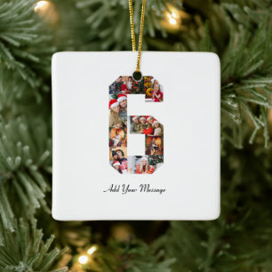 Black and White Number 6 Photo Collage Ceramic Ornament