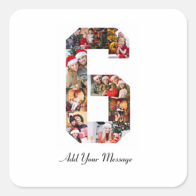 Black and White Number 6 Photo Collage Square Sticker (Front)