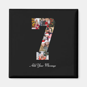 Black and White Number 7 Photo Collage Magnet