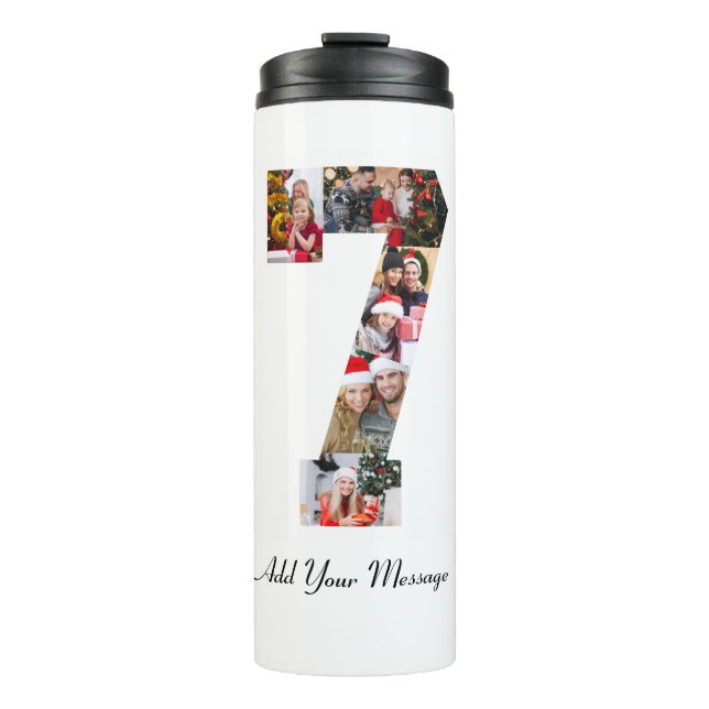Black and White Number 7 Photo Collage Thermal Tumbler (Front)