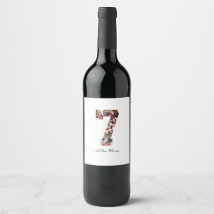 Black and White Number 7 Photo Collage Wine Label