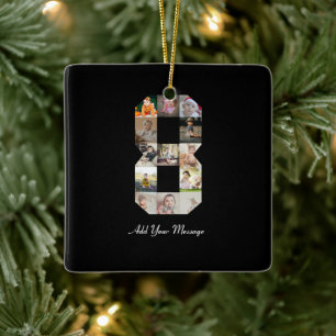 Black and White Number 8 Photo Collage Ceramic Ornament