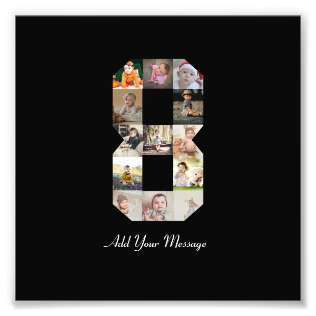 Black and White Number 8 Photo Collage Print (Front)