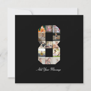 Black and White Number 8 Photo Collage Thank You Card