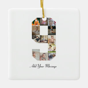 Black and White Number 9 Photo Collage Ceramic Ornament
