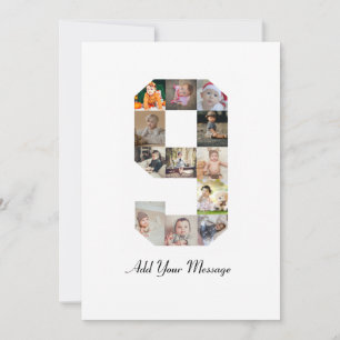 Black and White Number 9 Photo Collage Thank You Card