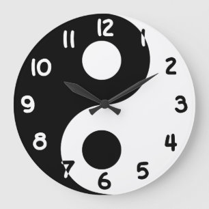 Black and White Numbers Yin Yang Large Clock