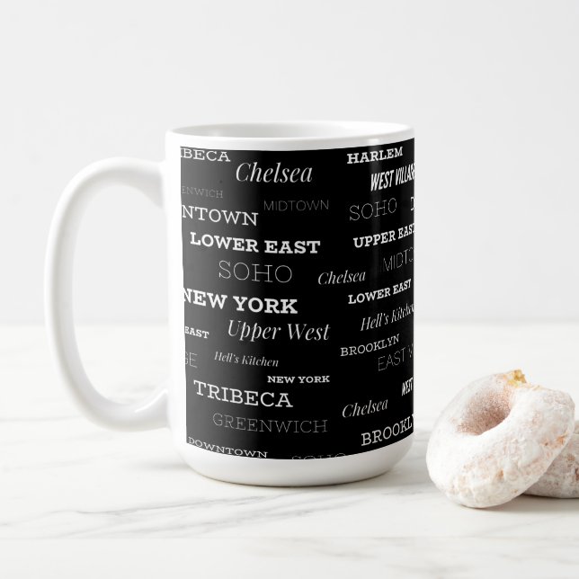 Black and White NYC New York City Coffee Mug (With Donut)
