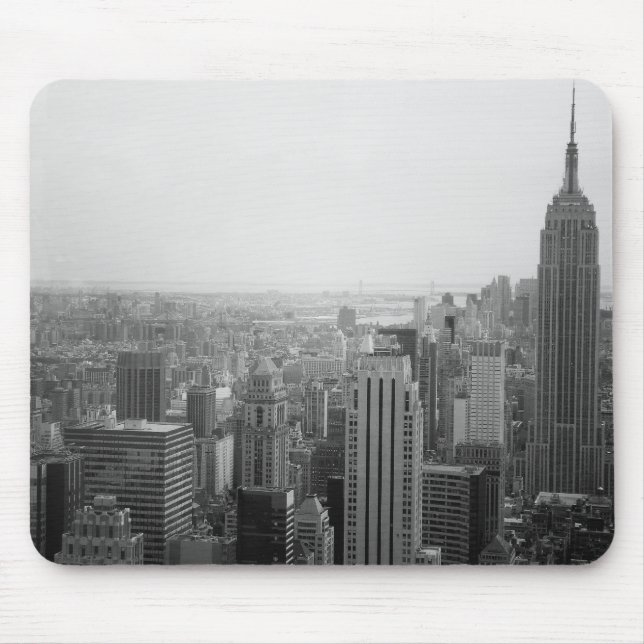 Black and White NYC Skyline Cityscape Mouse Pad (Front)