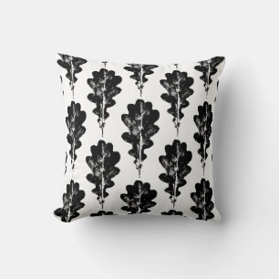 Black and White Oak Leaf Print Pattern Cushion