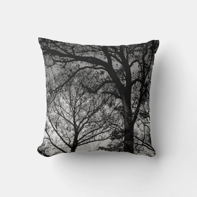 Black and White Oak Trees in Winter Throw Pillow (Front)