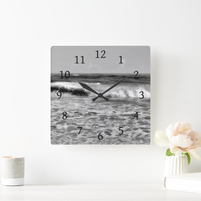 Black and White Ocean Sea Photo 177 Square Wall Clock (Home)