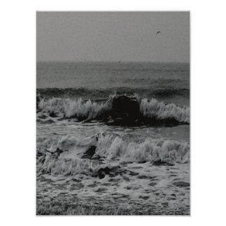 Black and White Ocean Wave Photography Poster