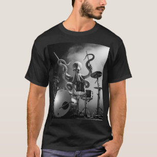 Black and White Octopus Drummer T-Shirt